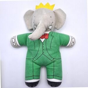 Vtg‎ 1987 The Toy Works Babar Elephant Green Beanbag Plush Small Made USA 10 in